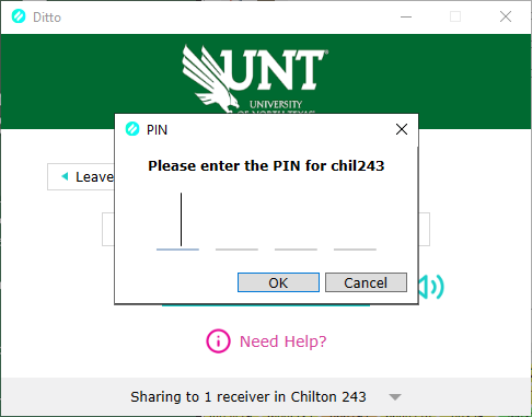 Ditto pin entry on client