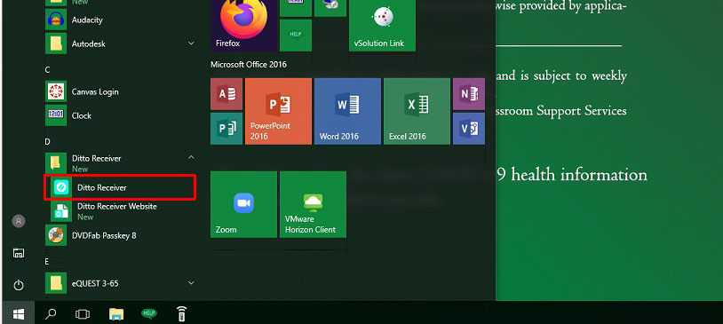 Ditto located in the Windows Start Menu